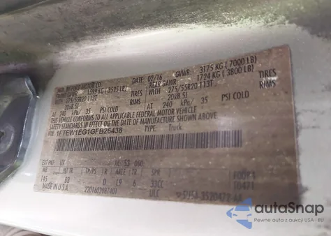 2016 Ford F-150 Platinum z USA, uszkodzony, nr VIN 1FTEW1EG1GFB26438